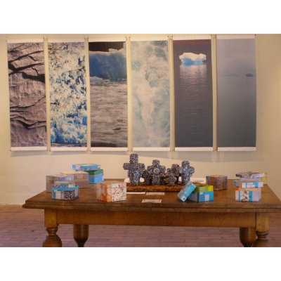 Opposite view of Nova Constantia Gallery<br>Sally Scott's 'Hold onto your Seal Skin, Hold onto your Soul'<br>and Invited artist Peter Clark's 'Boxes'